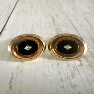 Vintage Gold Tone Black Onyx Diamond Shape Cufflinks Formal Mens Accessories